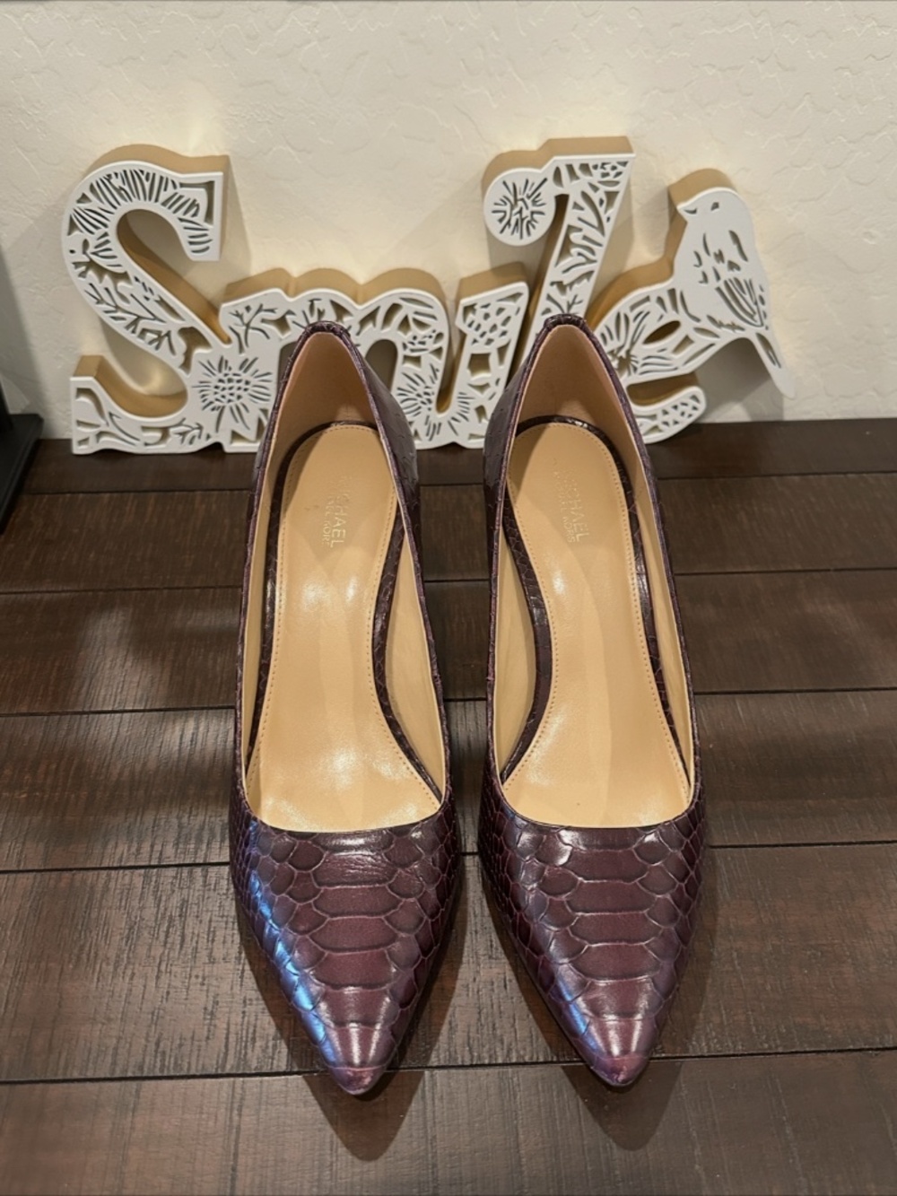 Michael Kors Eggplant Snake Embossed Leather  Flex Pumps 9M